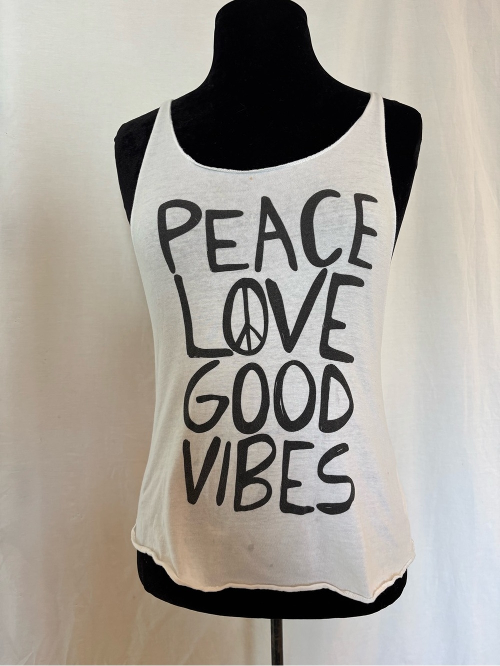 SWS Peace Love Good Vibes Graphic Tank Top Boho Hippie Festival White Small